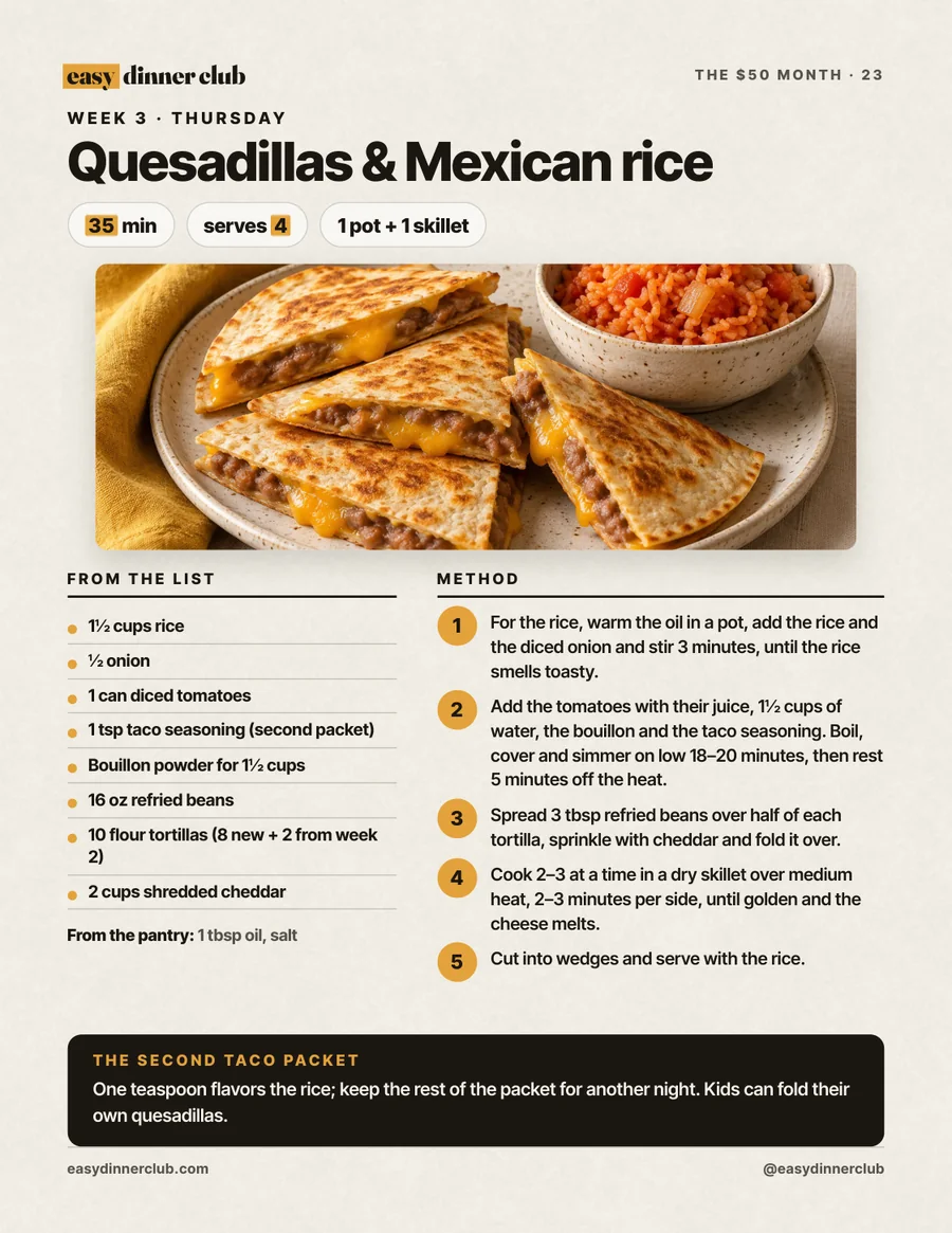 Recipe: quesadillas and Mexican rice