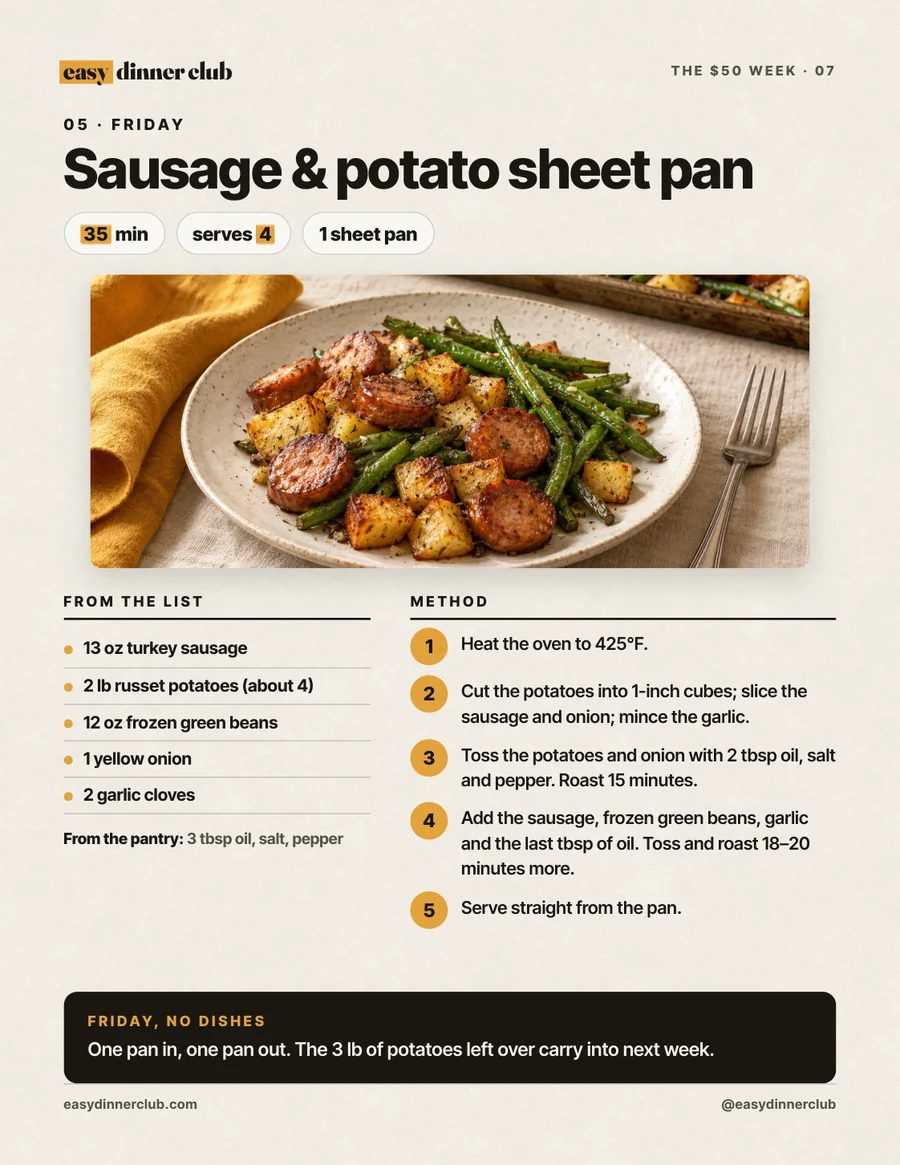 Page 7: Friday, sausage and potato sheet pan