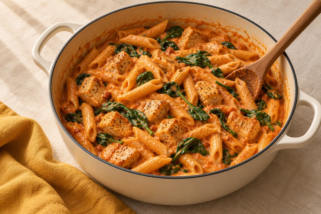One-pot creamy tomato pasta, ready to serve