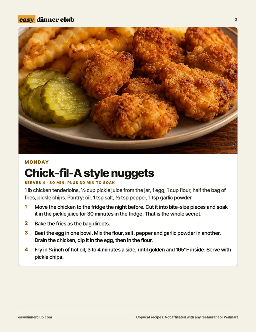 Monday: Chick-fil-A style nuggets
